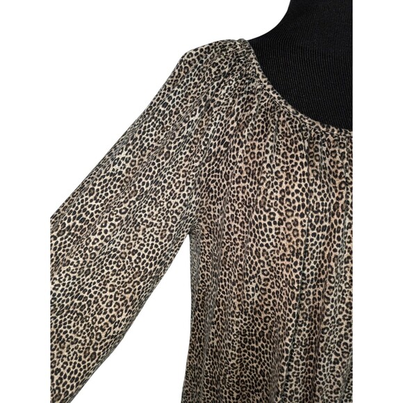 Michael Kors Blouse M Women's Beige Animal Print Long Sleeve Stretchy - Picture 3 of 7